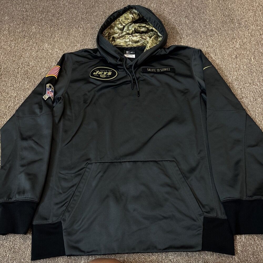 Nike New York Jets Grey Salute to Service Therma Hoodie Large
